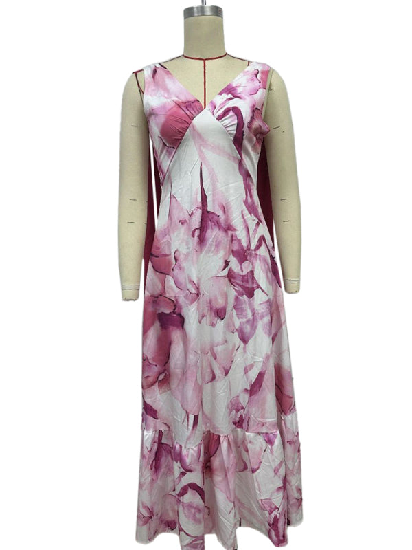 Floral V-Neck Sleeveless Maxi Dress