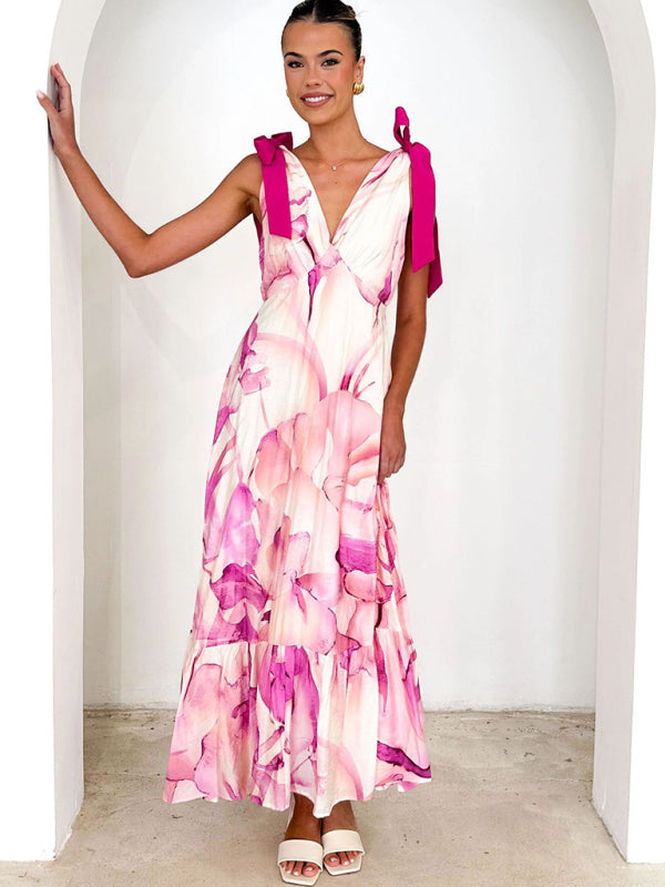 Floral V-Neck Sleeveless Maxi Dress