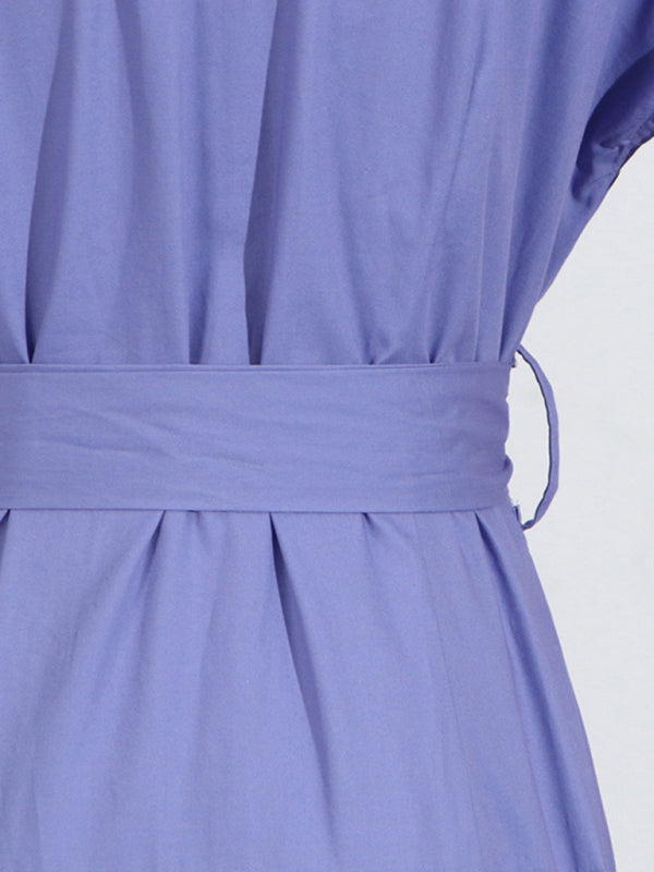 Lace-Up V-Neck Slim Shirt Dress – Lapel Collar, Spring-Summer Essential
