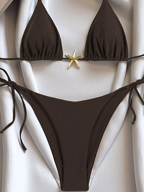 Strappy Starfish Bikini in Coffee – Sexy Solid Knit, Adjustable Fit