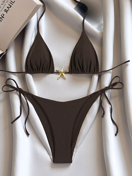 Strappy Starfish Bikini in Coffee – Sexy Solid Knit, Adjustable Fit