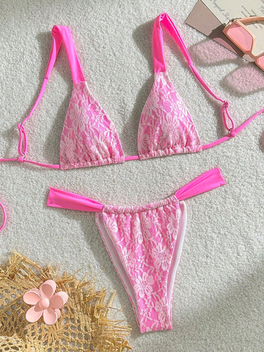 Lace Bikini Set – High-Stretch Knit | Sexy Solid Color Swimwear