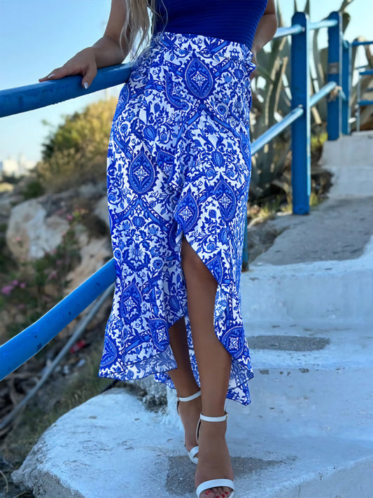Paisley Print Asymmetrical Skirt
