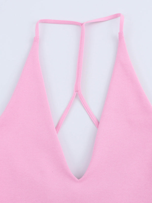 Sleeveless Halter Neck Midi Dress - Straight Fit, Solid Color For Spring & Summer