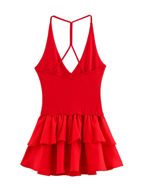 Sleeveless Halter Neck Midi Dress - Straight Fit, Solid Color For Spring & Summer