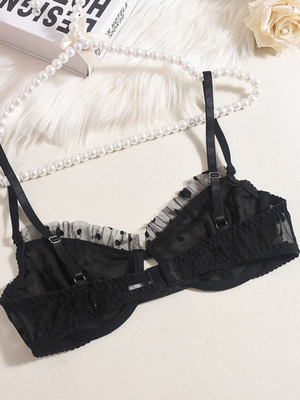 Ultra-Thin Lace Lingerie Set – Sheer Heart Flocking & See-Through Bra + Panty