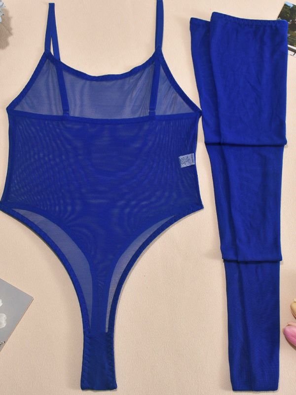 Sheer Mesh Suspender Dress Set with Matching Leg Socks – Sexy & Elegant Lingerie