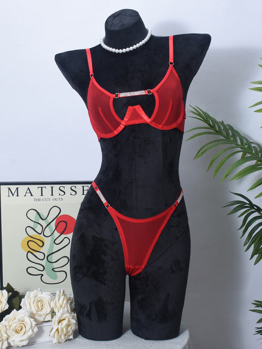 Handmade Mesh Lingerie Set with Rhinestone Accents – Sheer & Stylish