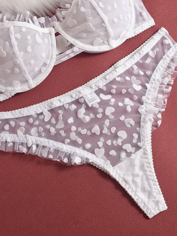 Sheer Lace Lingerie Set with Heart Flocking – Ultra-Thin & Sexy
