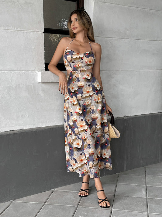 Printed Maxi Suspender Dress – Lightweight Woven Vacation Style