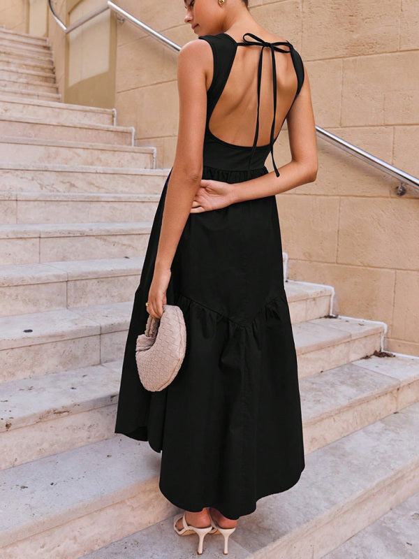 Backless Lace-Up Midi Dress – Breathable Knit for Summer Days