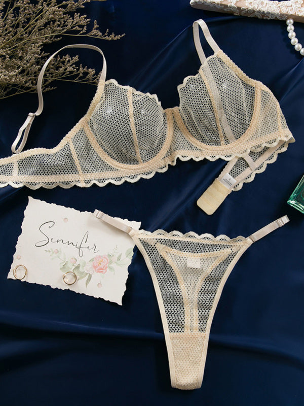 Lace Hollow Lace Lingerie Set – Sheer Wave Design with Moderate Stretch