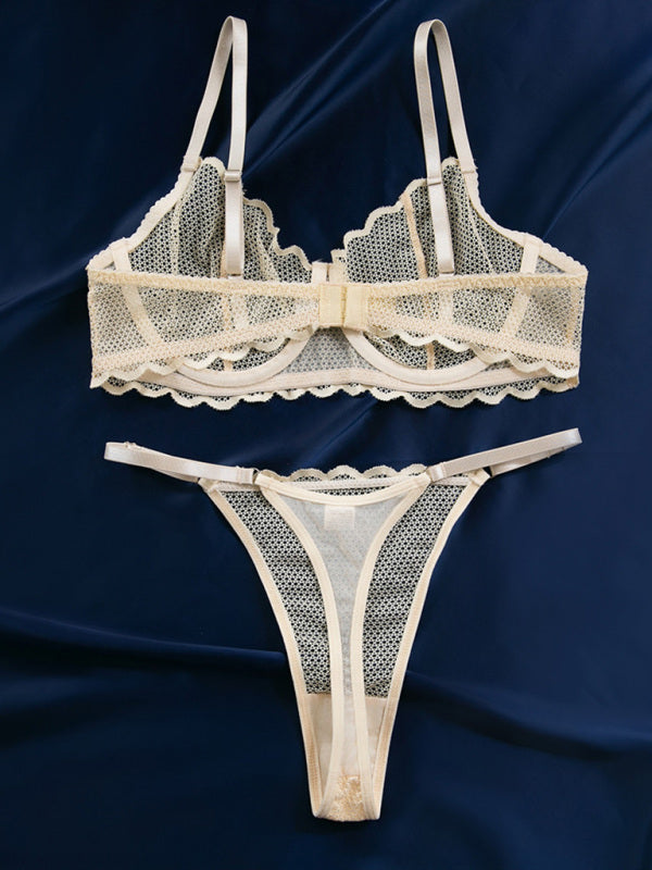 Lace Hollow Lace Lingerie Set – Sheer Wave Design with Moderate Stretch