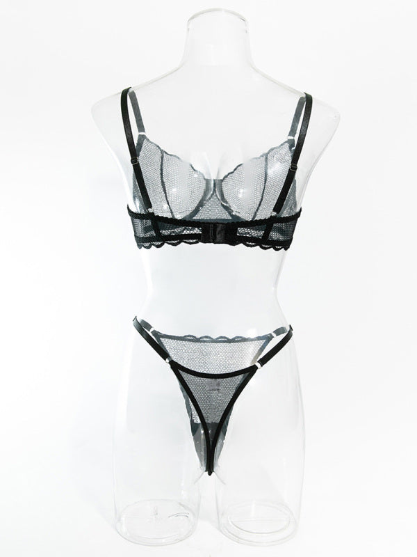 Lace Hollow Lace Lingerie Set – Sheer Wave Design with Moderate Stretch