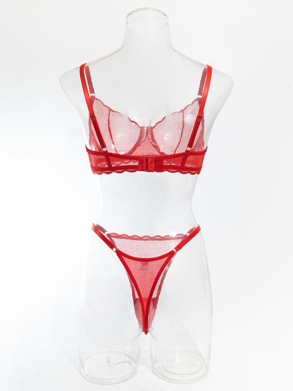 Lace Hollow Lace Lingerie Set – Sheer Wave Design with Moderate Stretch