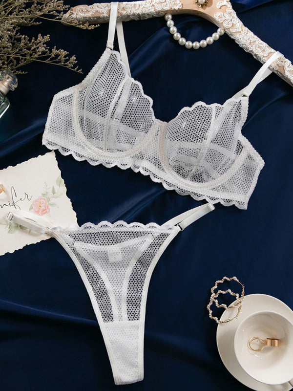Lace Hollow Lace Lingerie Set – Sheer Wave Design with Moderate Stretch
