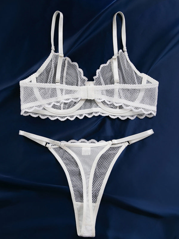 Lace Hollow Lace Lingerie Set – Sheer Wave Design with Moderate Stretch