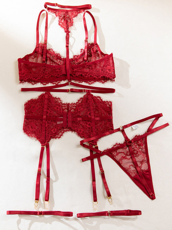 Eyelash Lace Garter Lingerie Set – Fishbone Shaping & Sexy Silhouette