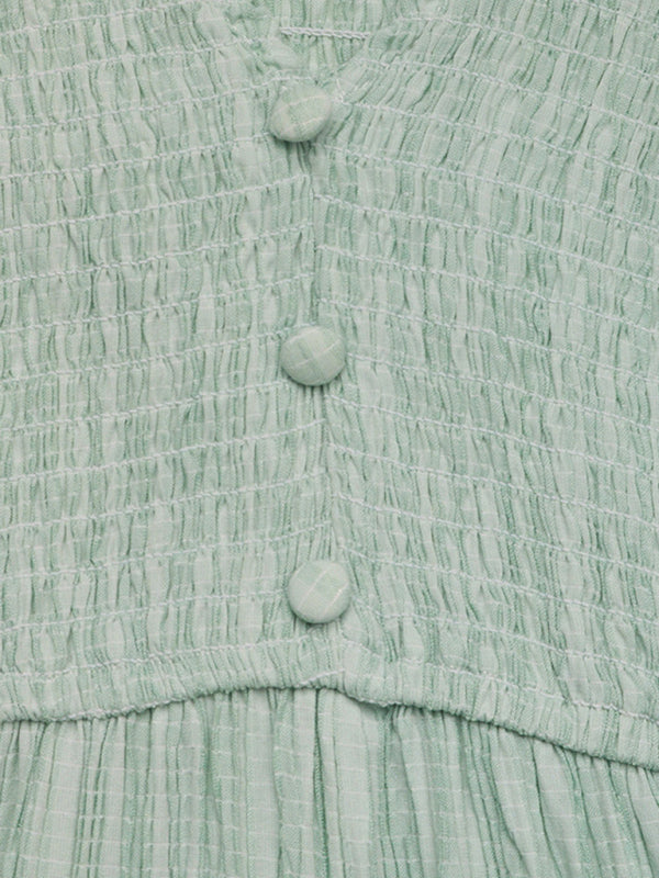 Vestido midi verde claro con escote en V y abertura – ajuste diario de rayón tejido
