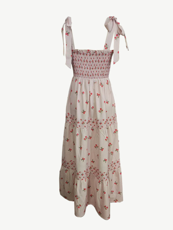 Pink Printed Cake Dress – Tiered Hem, Woven Fabric, Spring-Summer Style