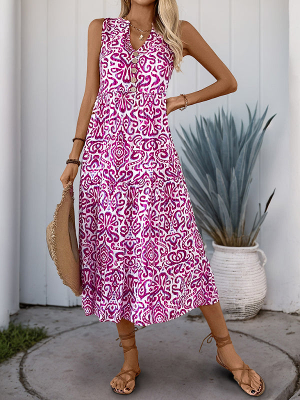 Sleeveless V-Neck Button-Front Midi Dress – Lightweight Rayon for Summer