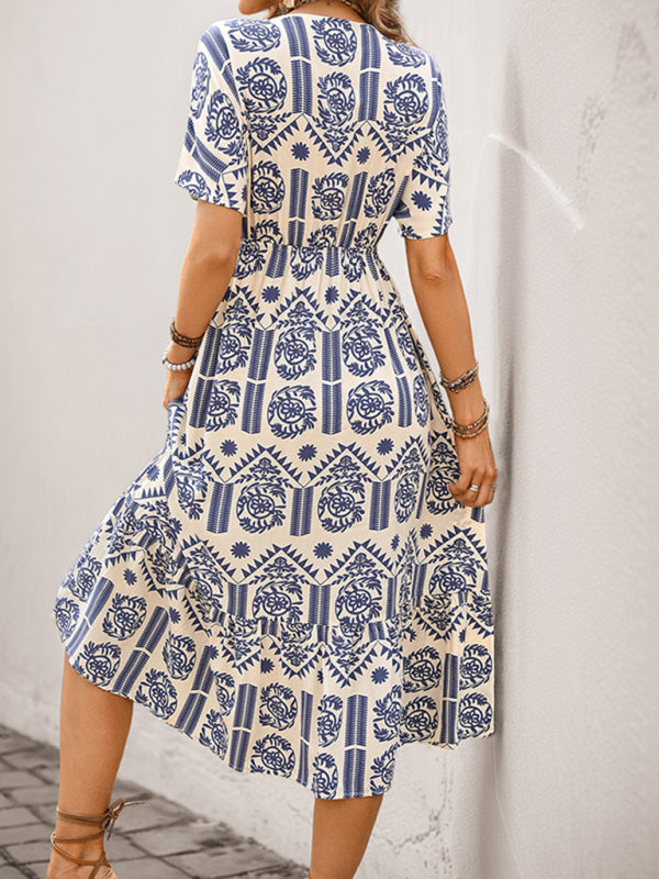 Ethnic Print A-Line Midi Dress – Rayon, Boho Style