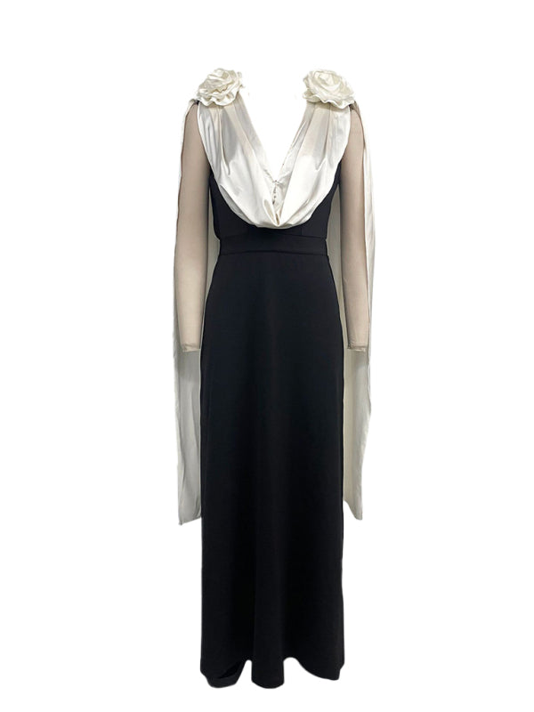 V-neck contrast sleeveless dress