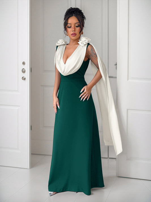 V-neck contrast sleeveless dress