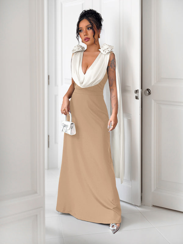 V-neck contrast sleeveless dress