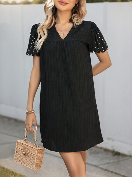 Black Dress with Beaded Lantern Sleeves