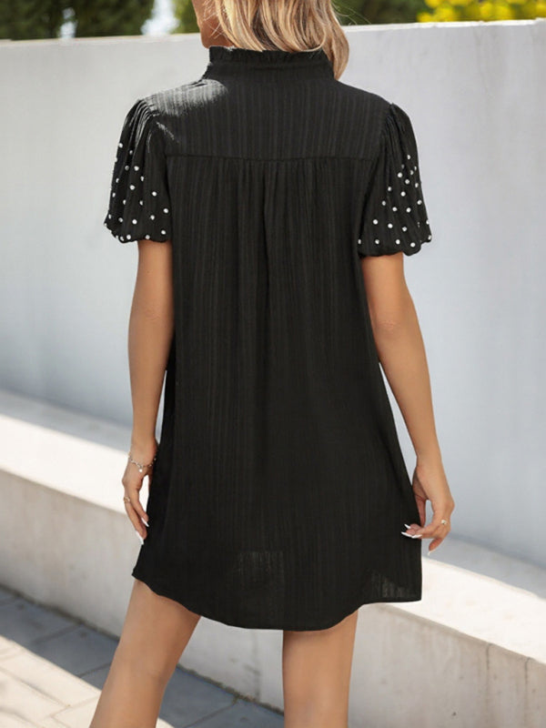 Black Dress with Beaded Lantern Sleeves