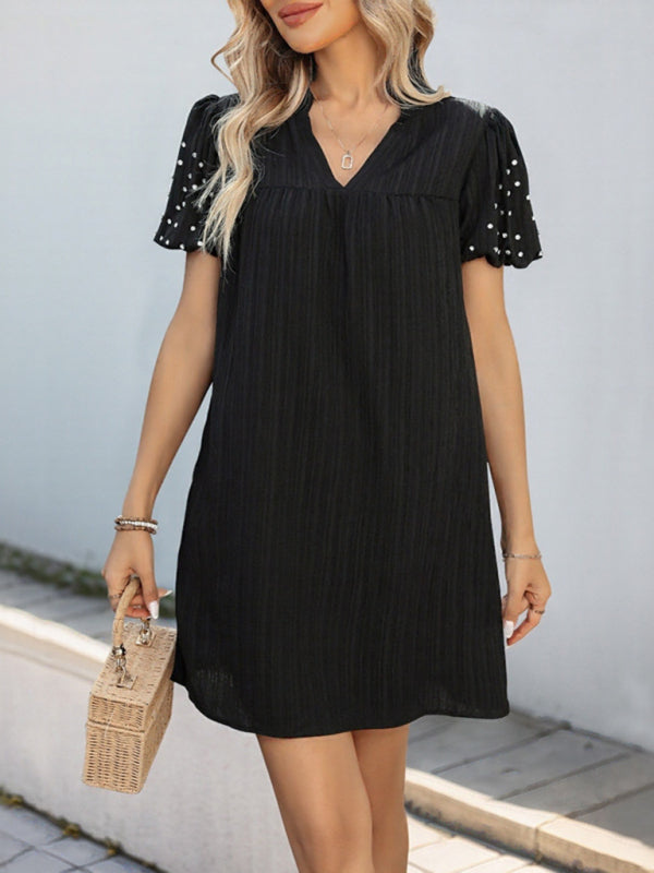 Black Dress with Beaded Lantern Sleeves