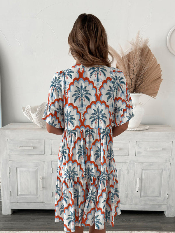 Bohemian Floral Short Sleeve Dress – Lightweight Daily Style for Spring & Summer