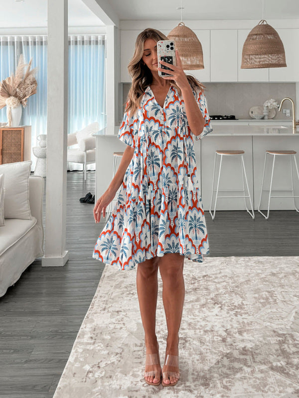 Bohemian Floral Short Sleeve Dress – Lightweight Daily Style for Spring & Summer