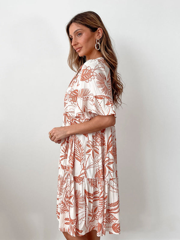 Bohemian Floral Short Sleeve Dress – Lightweight Daily Style for Spring & Summer