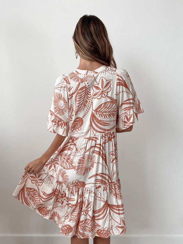 Bohemian Floral Short Sleeve Dress – Lightweight Daily Style for Spring & Summer