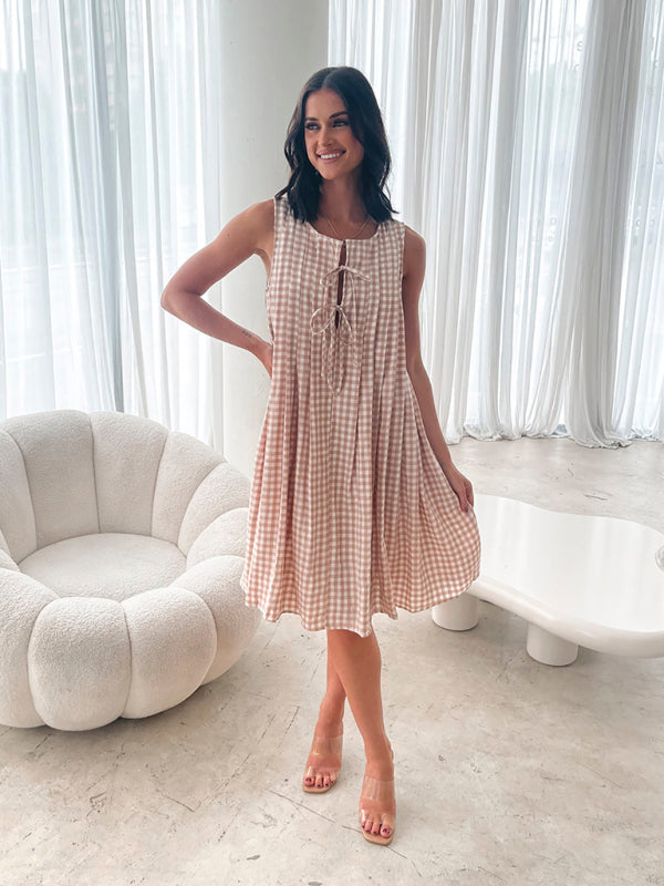 Plaid V-Neck Lace-Up Sleeveless Dress – Lightweight Spring-Summer Style