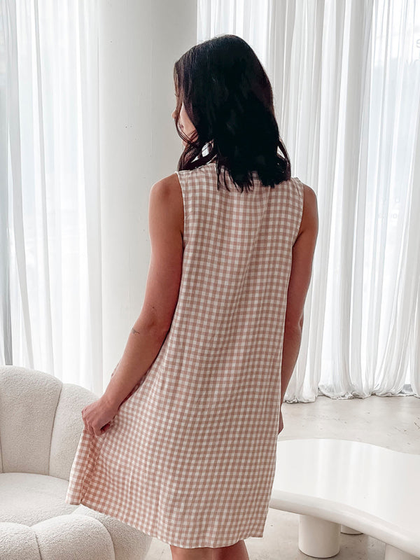Plaid V-Neck Lace-Up Sleeveless Dress – Lightweight Spring-Summer Style