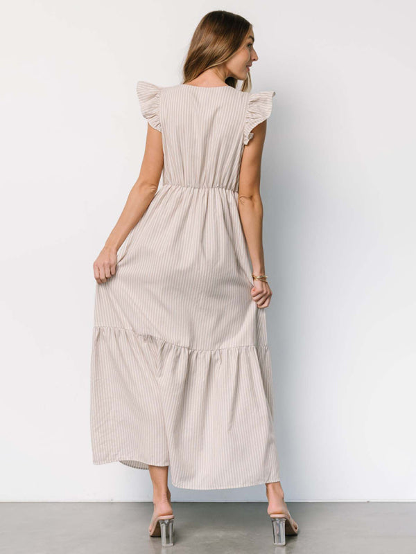 Women's Stripe Printed Holiday Bohemian V-Neck Shirt Dress
