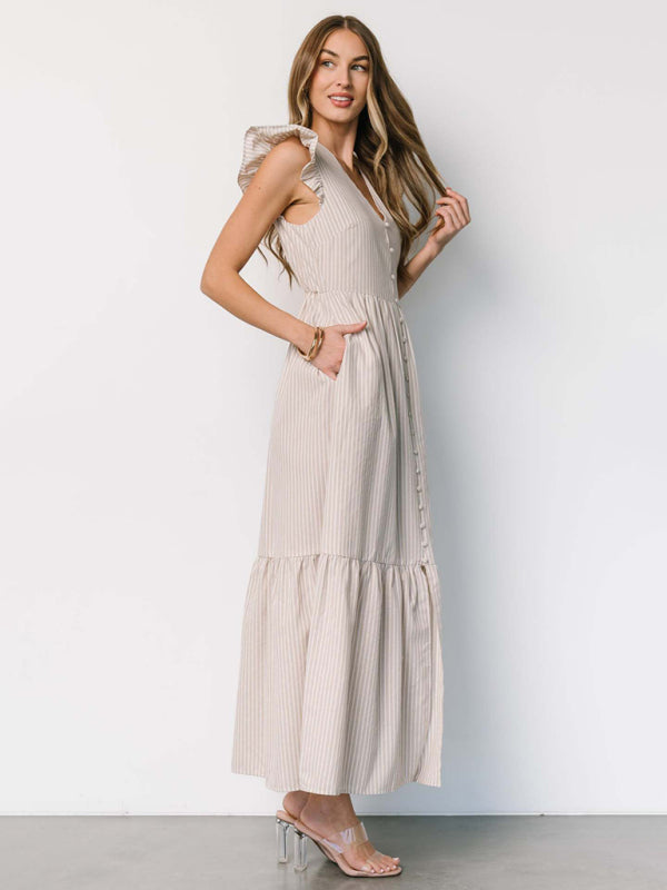 Women's Stripe Printed Holiday Bohemian V-Neck Shirt Dress