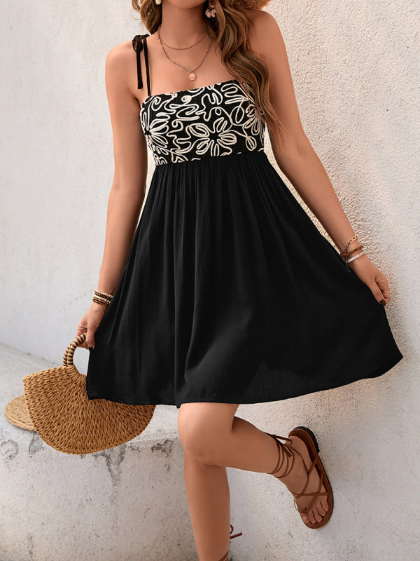 Floral Patchwork Midi Suspender Dress – Sleeveless Woven Rayon Blend