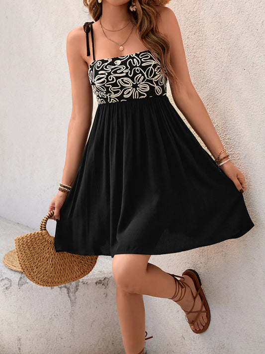 Floral Patchwork Midi Suspender Dress – Sleeveless Woven Rayon Blend