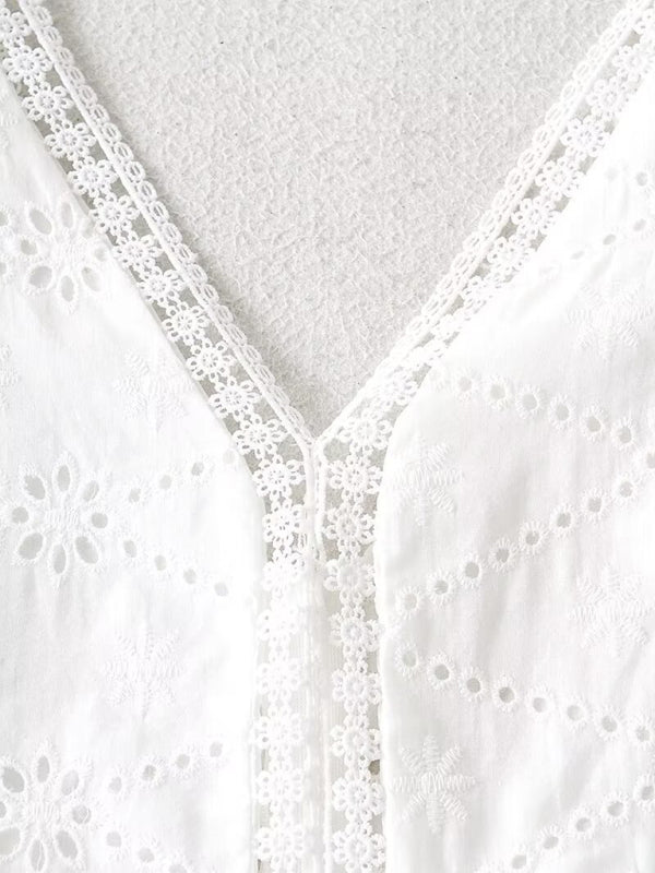 V-Neck Lace Waist Dress – Lightweight Woven Fabric, Spring-Summer Style