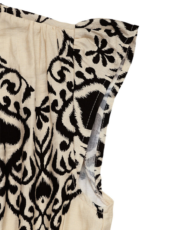 Ethnic Print V-Neck Maxi Dress – Vacation Style