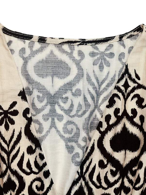 Ethnic Print V-Neck Maxi Dress – Vacation Style