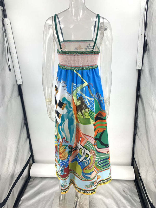 Sunflower Print Linen Suspender Dress – Flowy Vacation Style