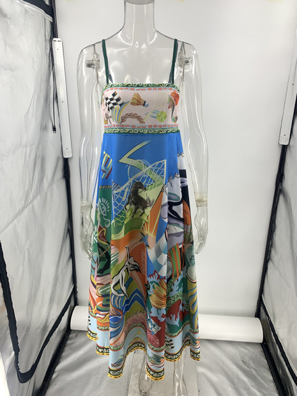 Sunflower Print Linen Suspender Dress – Flowy Vacation Style