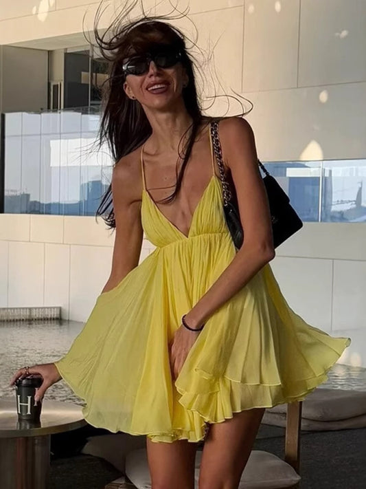 Sleeveless V-Neck Halter Mini Dress