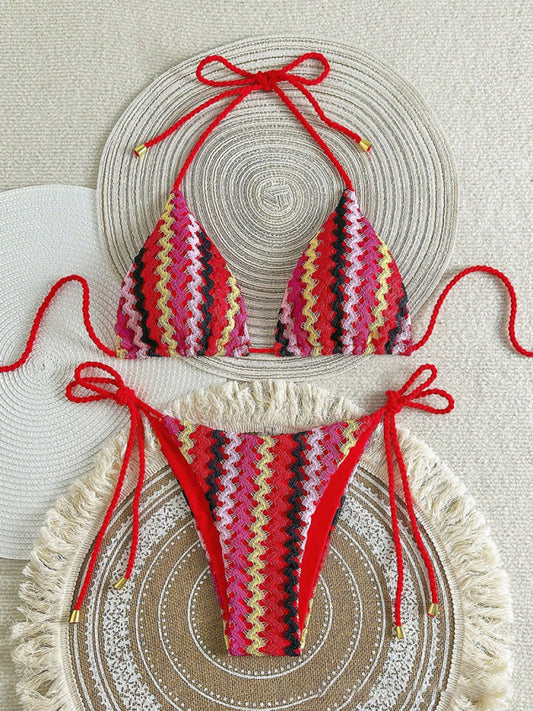 Knitted String Bikini Set – High Stretch Nylon, Adjustable Fit, Vacation Ready