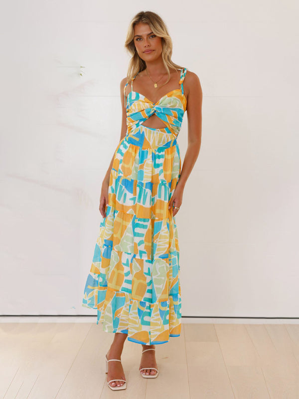 Boho Yellow Spaghetti Strap Maxi Dress – Lightweight Woven Vacation Style